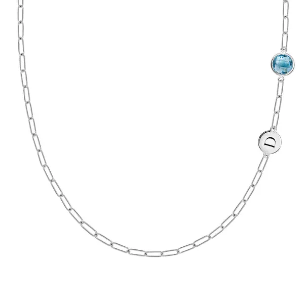 Personalized 1 Letter & 1 Grand Nantucket Blue Topaz Adelaide Mini Necklace in 14k Gold (December) sold by Haverhill