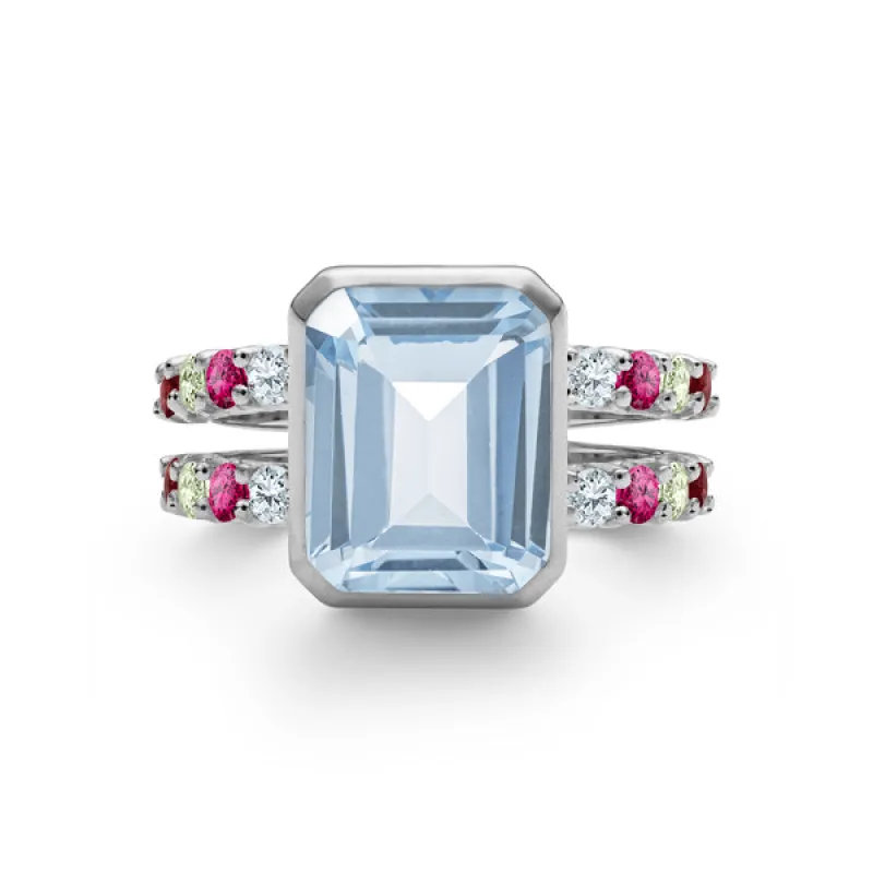 Personalized Warren Vertical Birthstone Ring with Accent Stones in 14k Gold sold by Haverhill