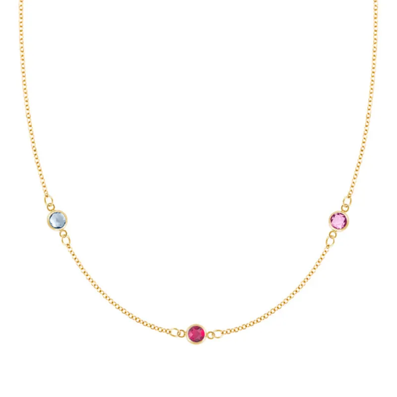 Personalized Classic 3 Birthstone Necklace in 14k Gold sold by Haverhill