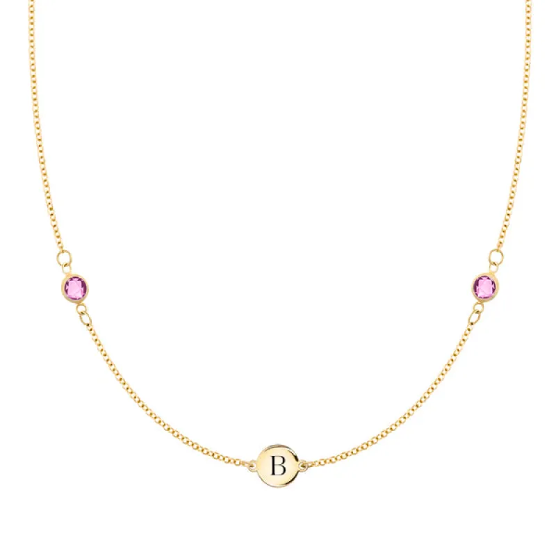 Personalized 1 Letter & 2 Classic Birthstone Necklace in 14k Gold sold by Haverhill
