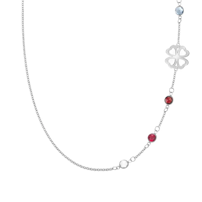 Personalized Classic Clover & 4 Birthstone Necklace in 14k Gold sold by Haverhill