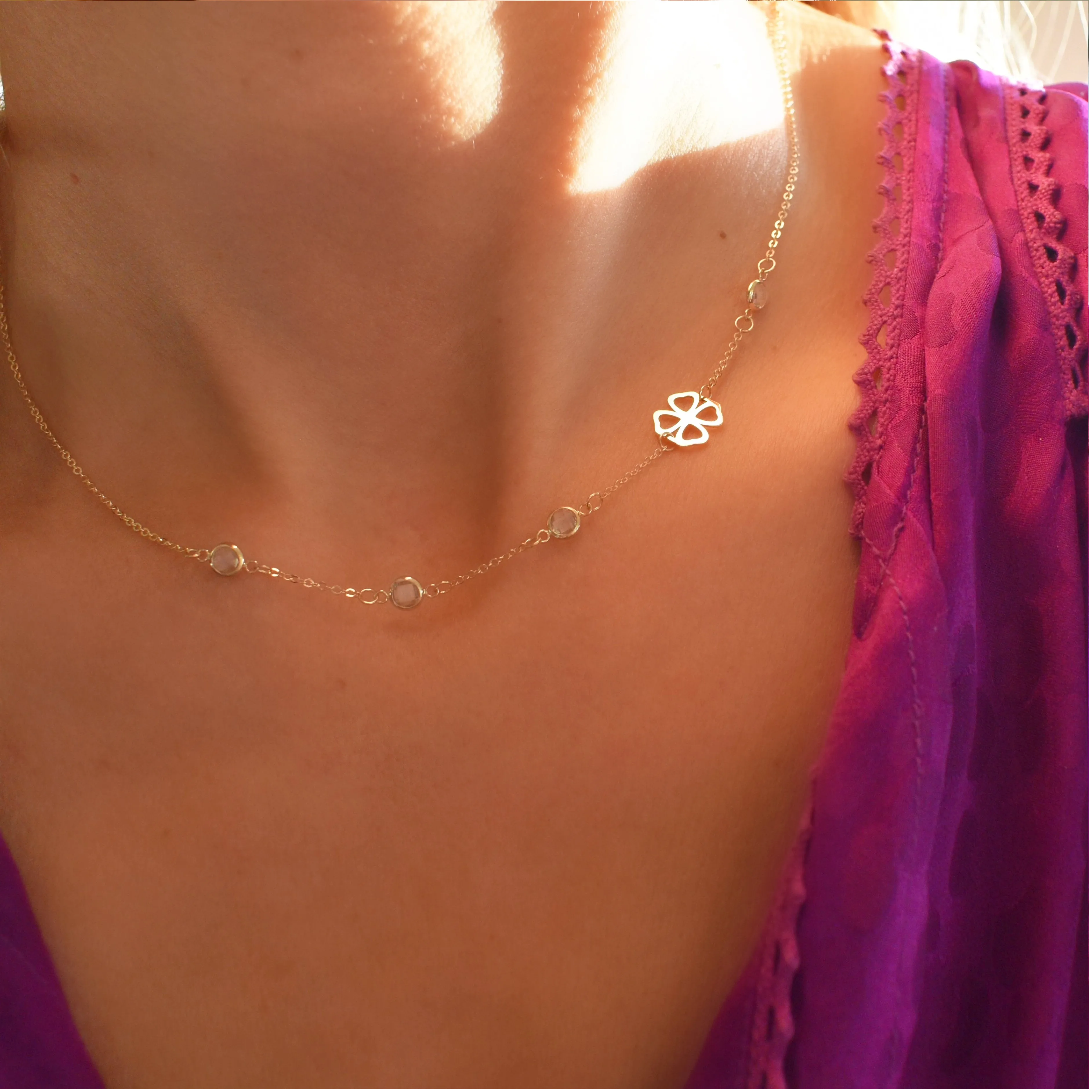 Personalized Classic Clover & 4 Birthstone Necklace in 14k Gold sold by Haverhill product image thumbnail 3