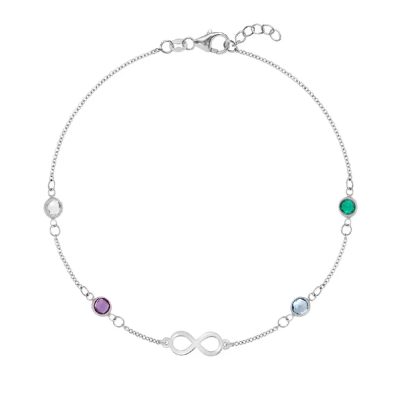 Personalized Classic Infinity & 4 Birthstone Bracelet in 14k Gold sold by Haverhill