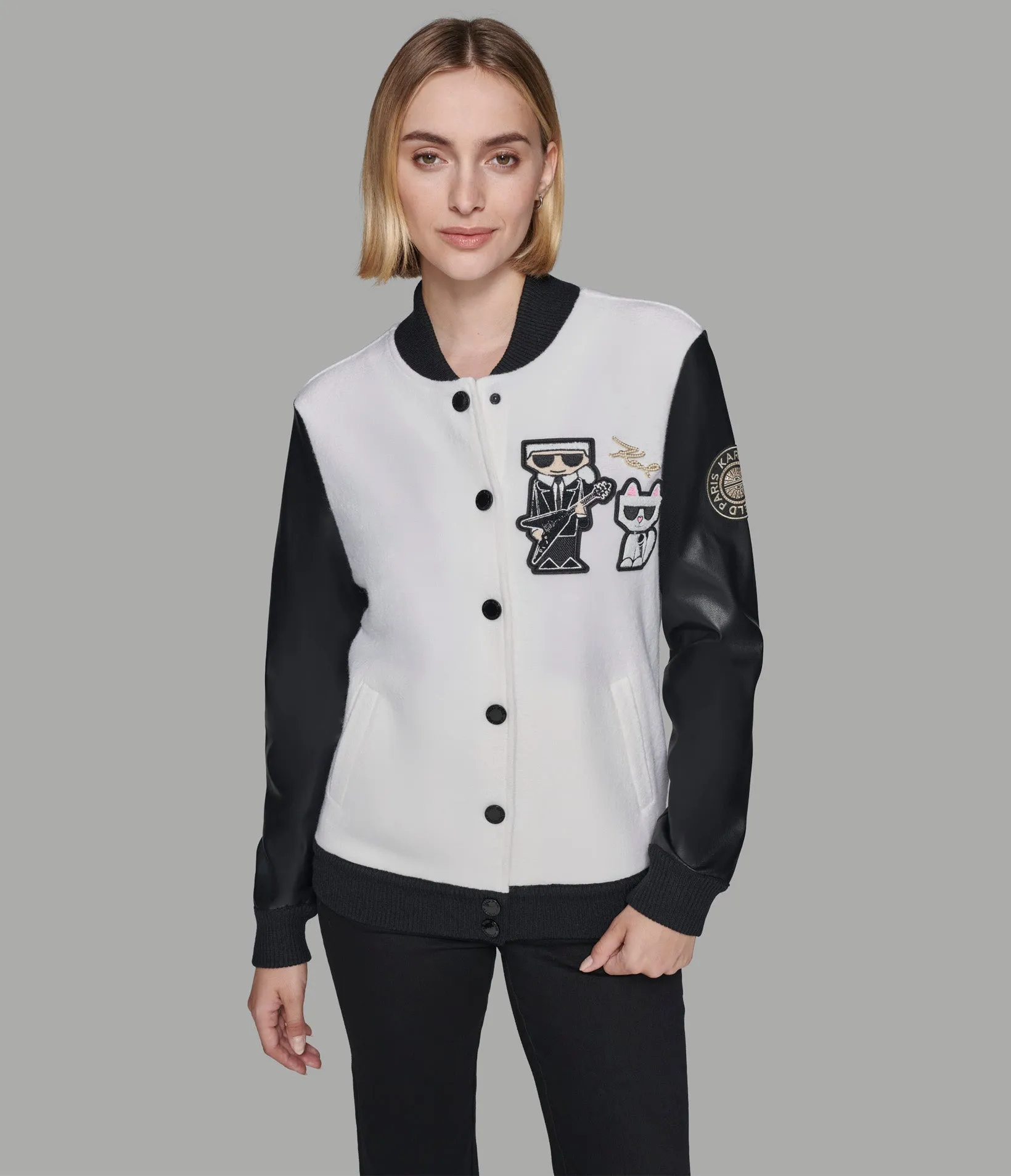 LOGO PATCH DUO VARSITY JACKET sold by Karl Lagerfeld Paris