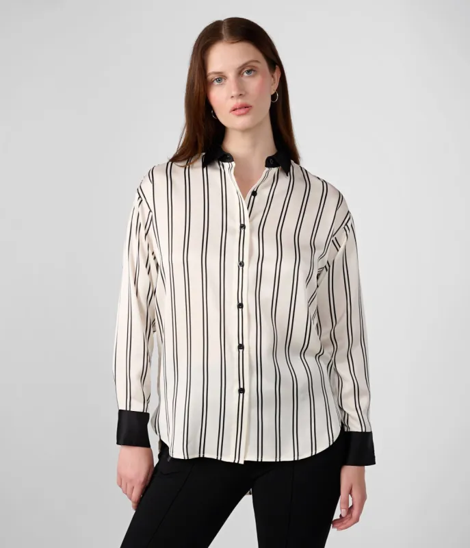 SATIN BACK STRIPE BUTTON DOWN BLOUSE sold by Karl Lagerfeld Paris