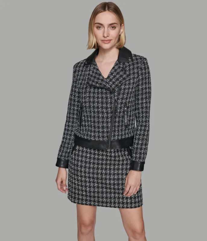 TWEED MOTO JACKET WITH TRIM sold by Karl Lagerfeld Paris