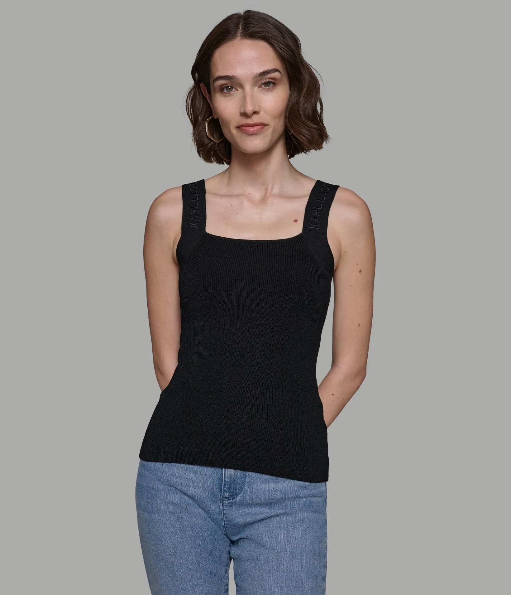 TONAL LOGO SWEATER TANK sold by Karl Lagerfeld Paris