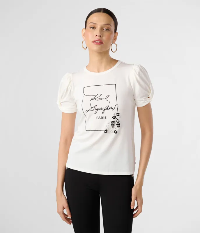 PUFF SLEEVE WHIMSY LOGO TEE sold by Karl Lagerfeld Paris