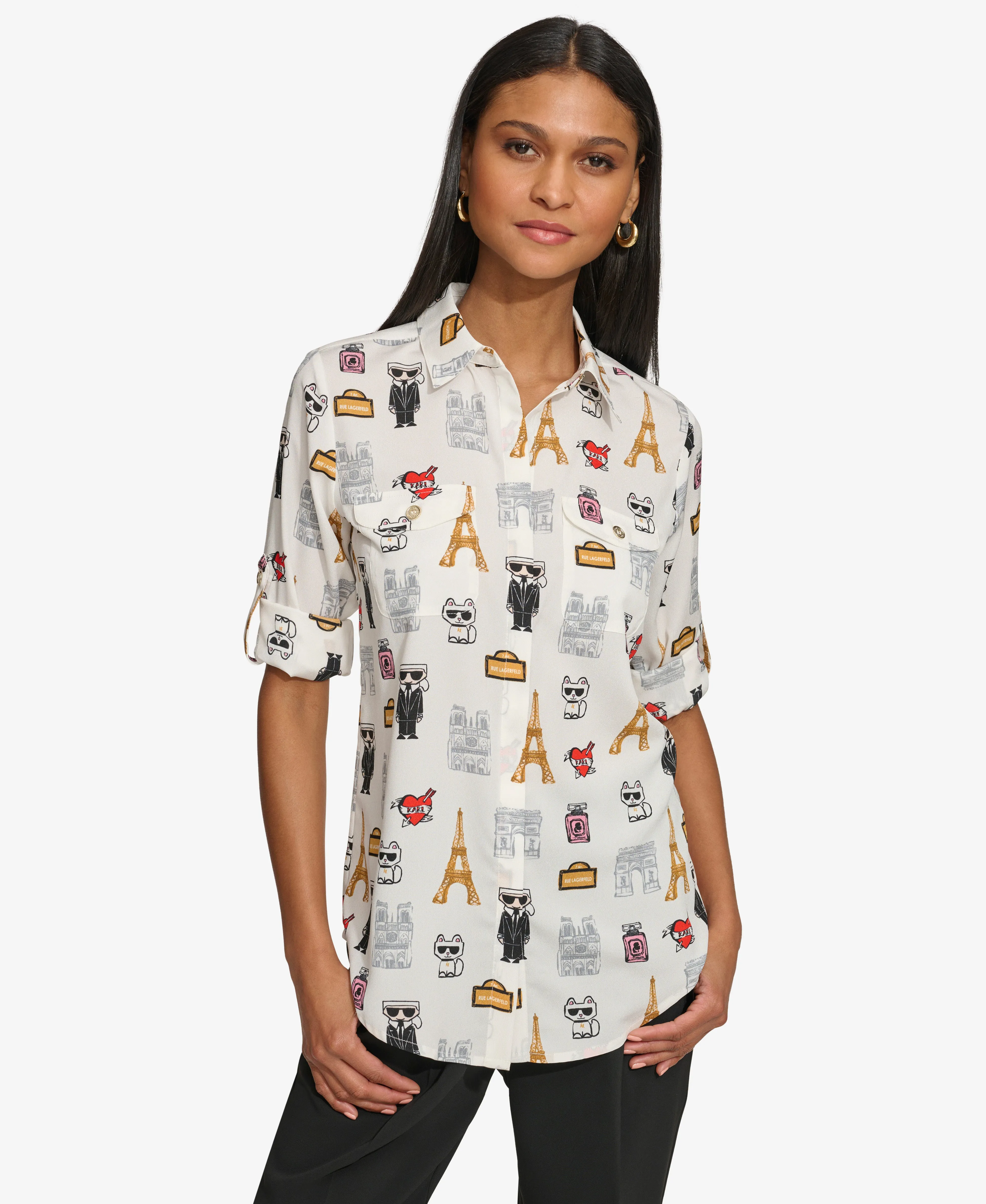 SUMMER PARIS SCENE WHIMSY BLOUSE sold by Karl Lagerfeld Paris