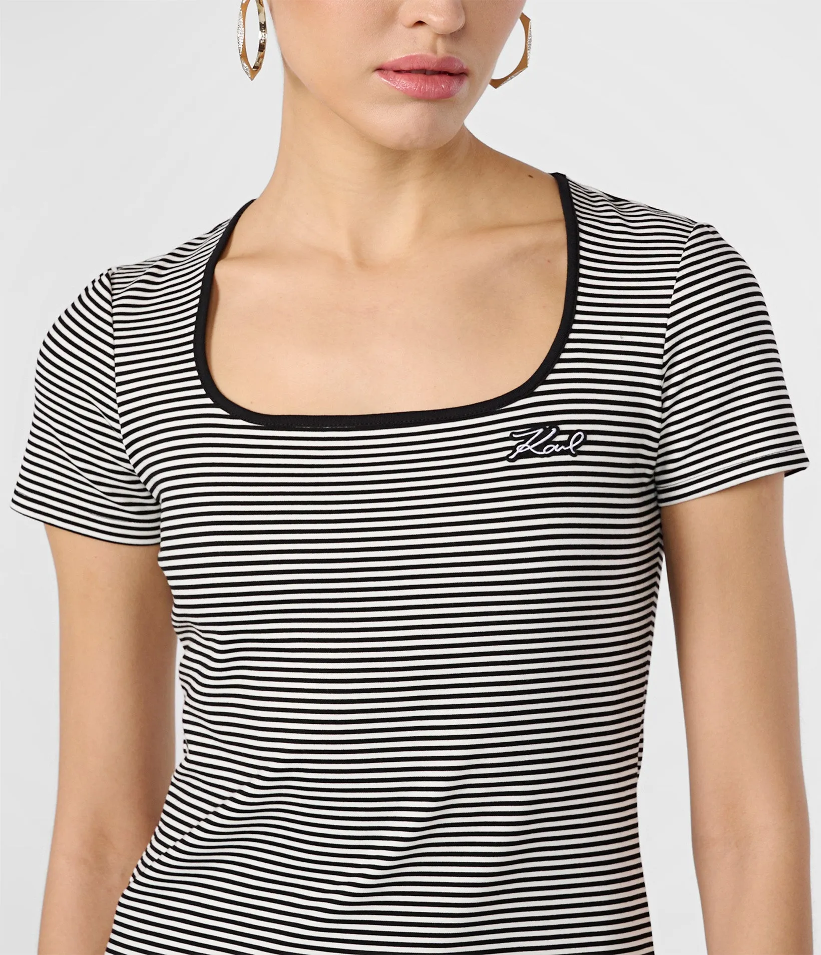 STRIPED PLEATED HEM T-SHIRT DRESS sold by Karl Lagerfeld Paris product image thumbnail 3