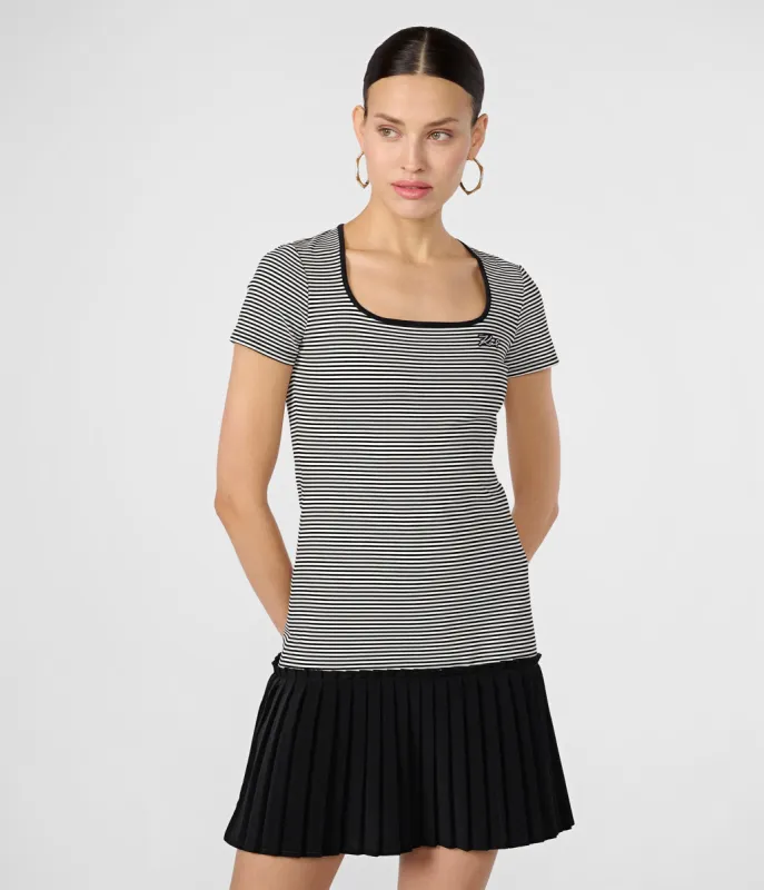 STRIPED PLEATED HEM T-SHIRT DRESS sold by Karl Lagerfeld Paris