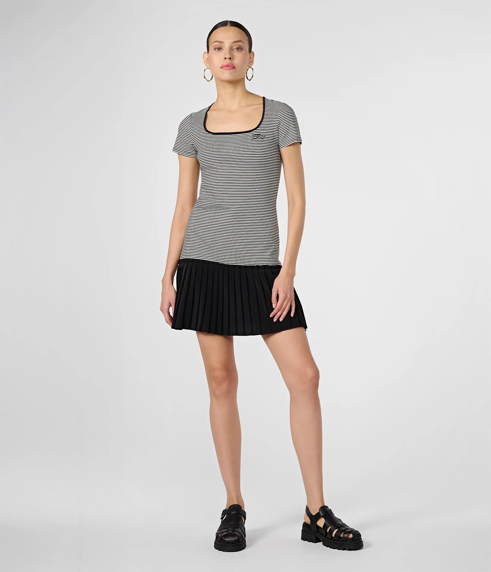 STRIPED PLEATED HEM T-SHIRT DRESS sold by Karl Lagerfeld Paris product image thumbnail 4