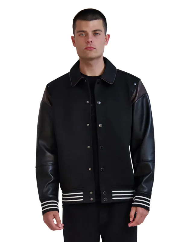 WOOL BOMBER JACKET WITH FAUX LEATHER SLEEVE sold by Karl Lagerfeld Paris