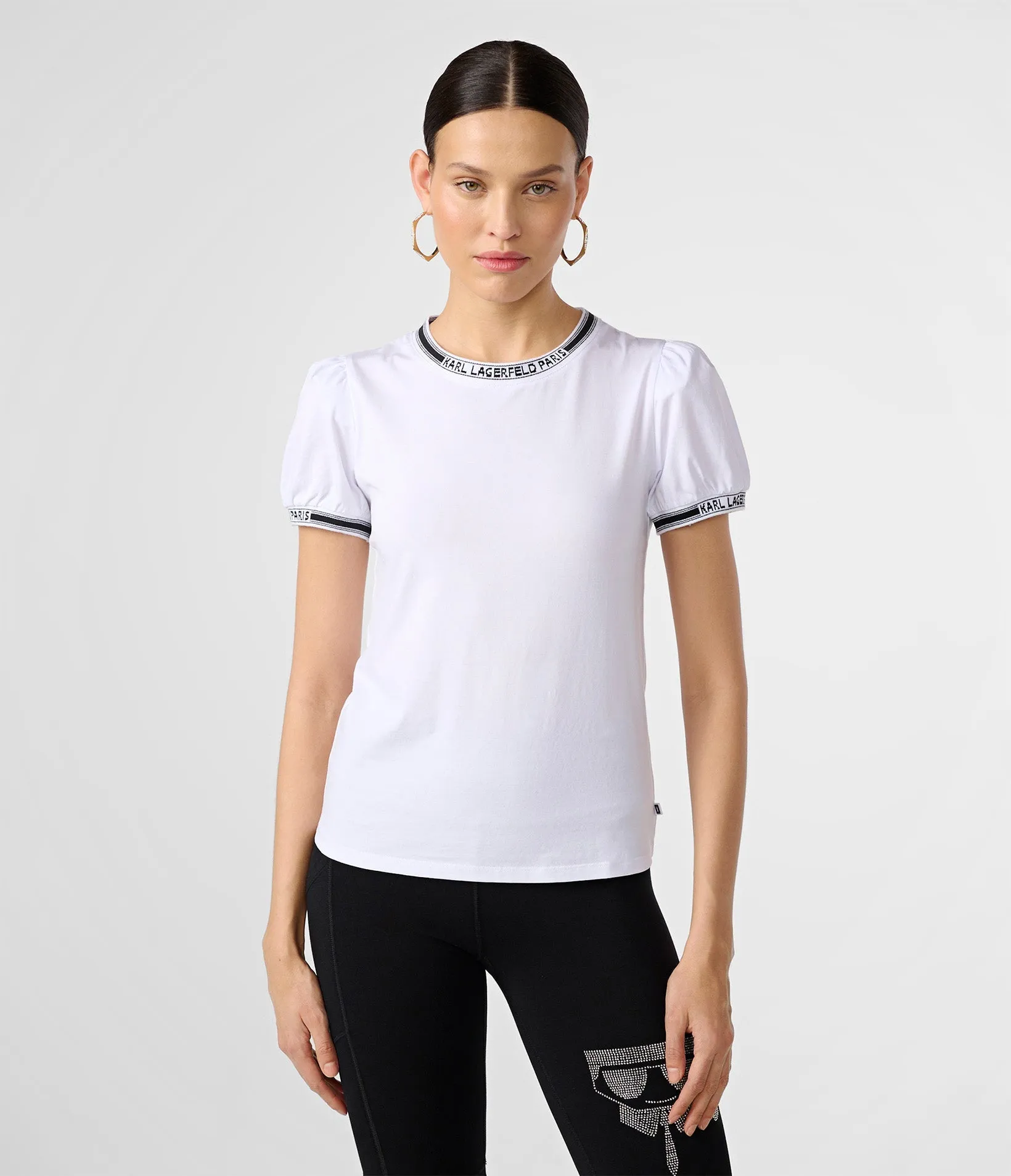 PUFF SLEEVE RIBBED TRIM TEE sold by Karl Lagerfeld Paris