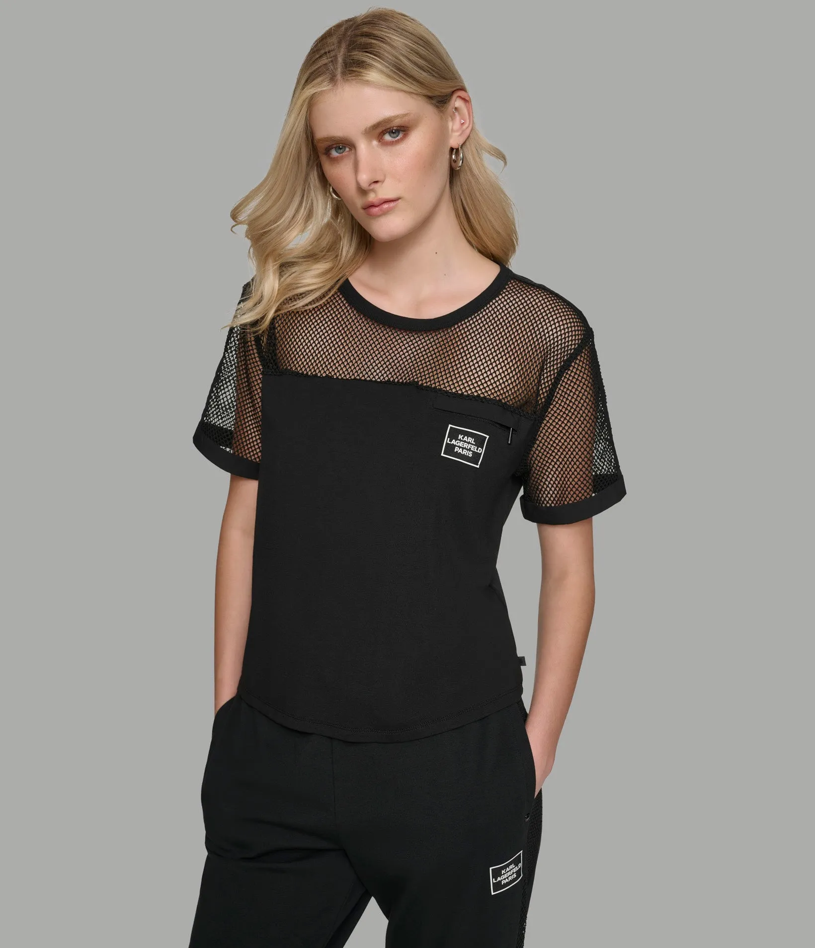 SHORT SLEEVE MESH TOP sold by Karl Lagerfeld Paris