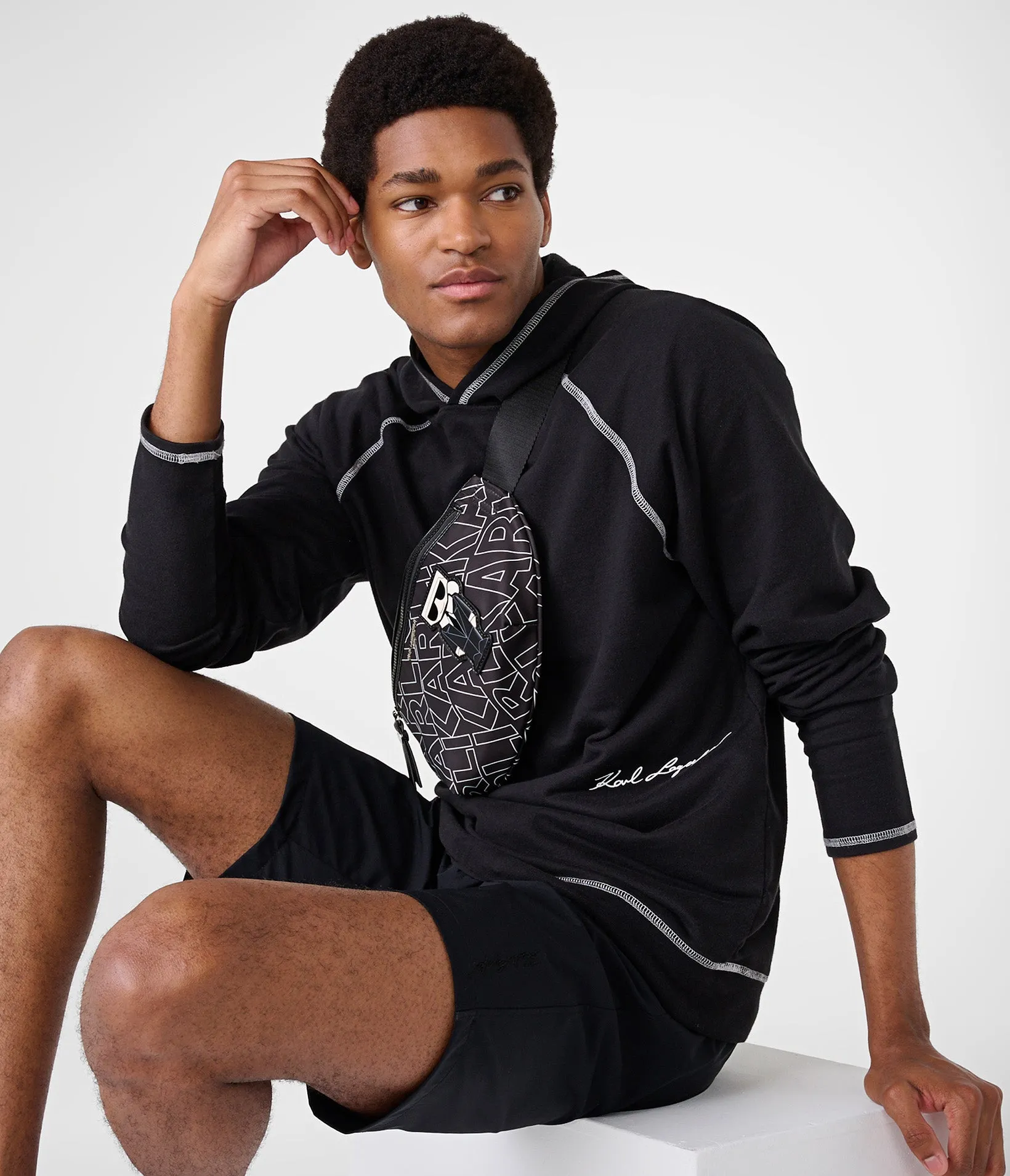 CONTRAST STITCHING RAGLAN SLEEVE HOODIE sold by Karl Lagerfeld Paris product image thumbnail 3