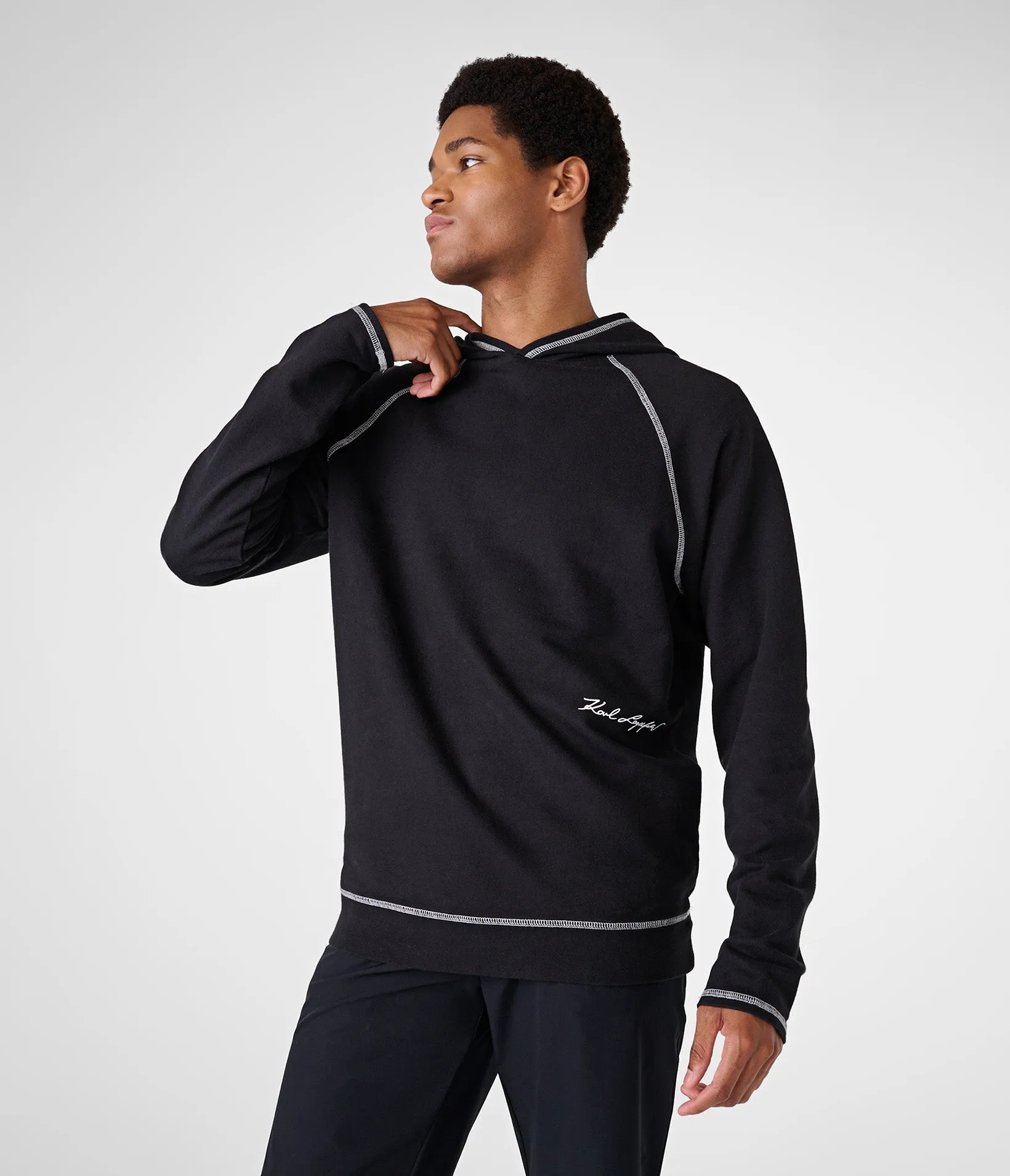 CONTRAST STITCHING RAGLAN SLEEVE HOODIE sold by Karl Lagerfeld Paris