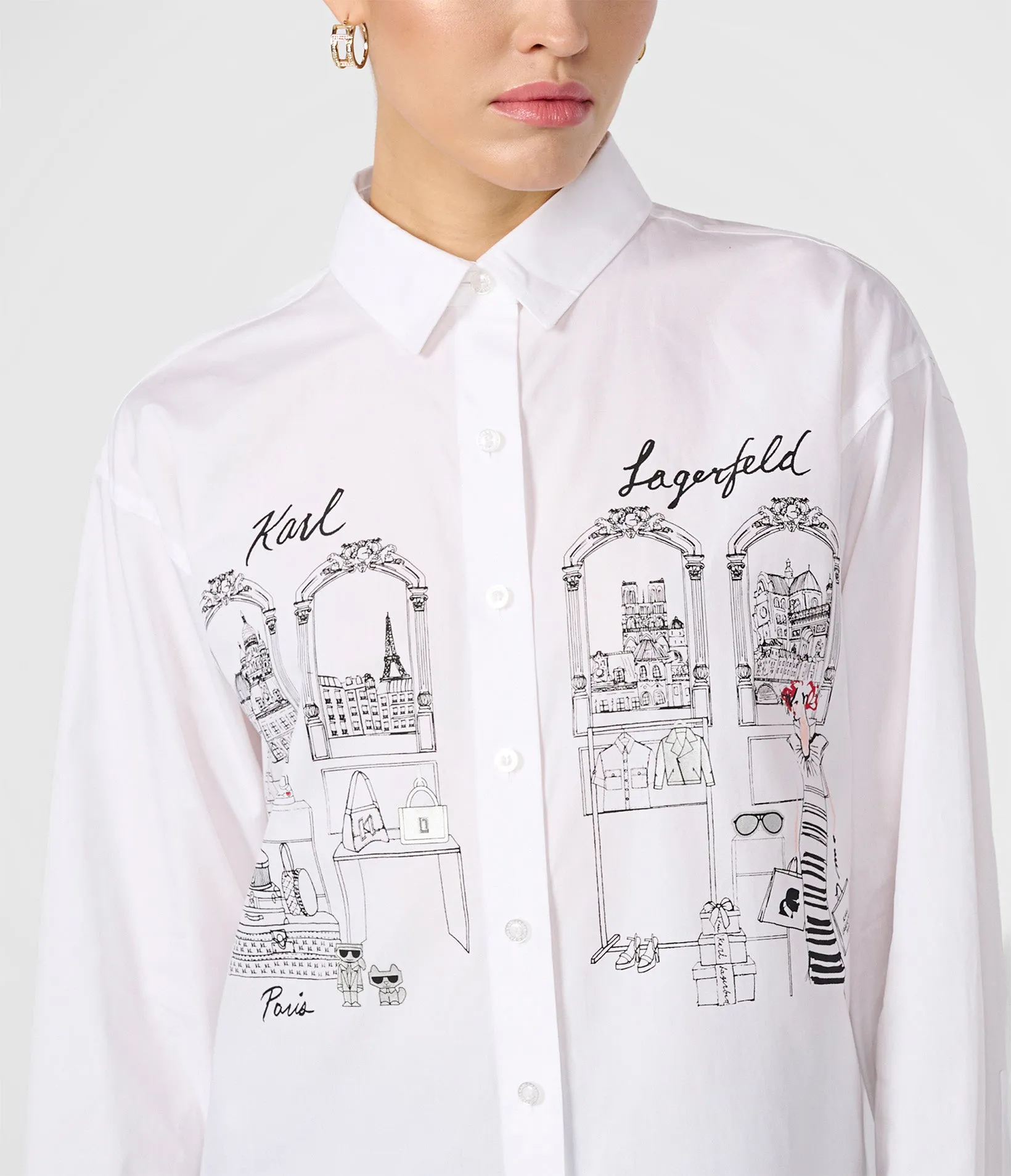 WHITE SHIRT WITH PARIS BOUTIQUE SCENE sold by Karl Lagerfeld Paris product image thumbnail 3