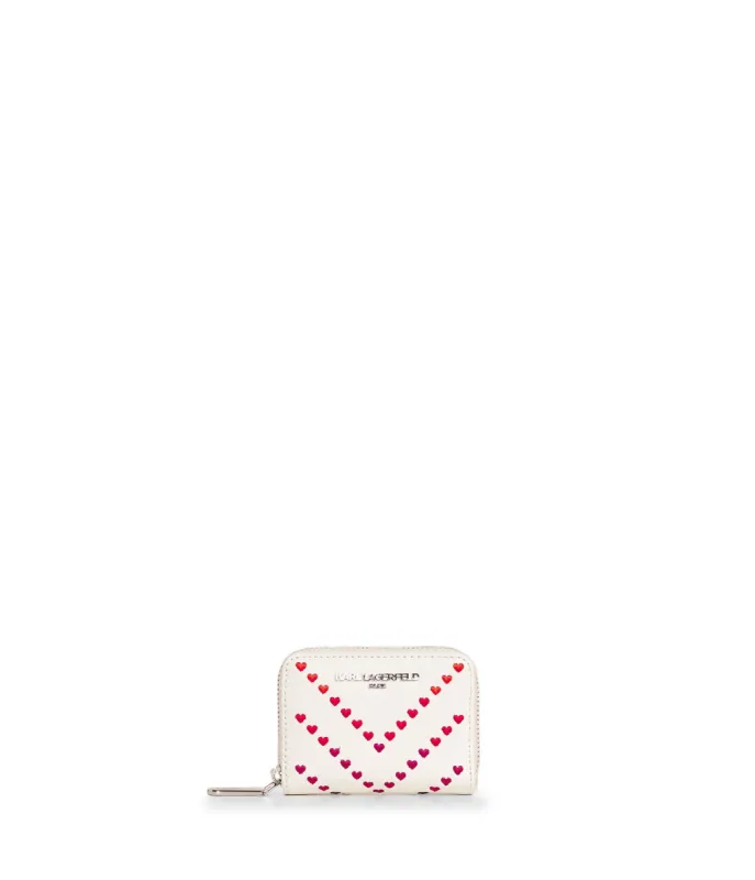 SIMONE SMALL ZIP AROUND WALLET HEART CHEVRON WHITE sold by Karl Lagerfeld Paris