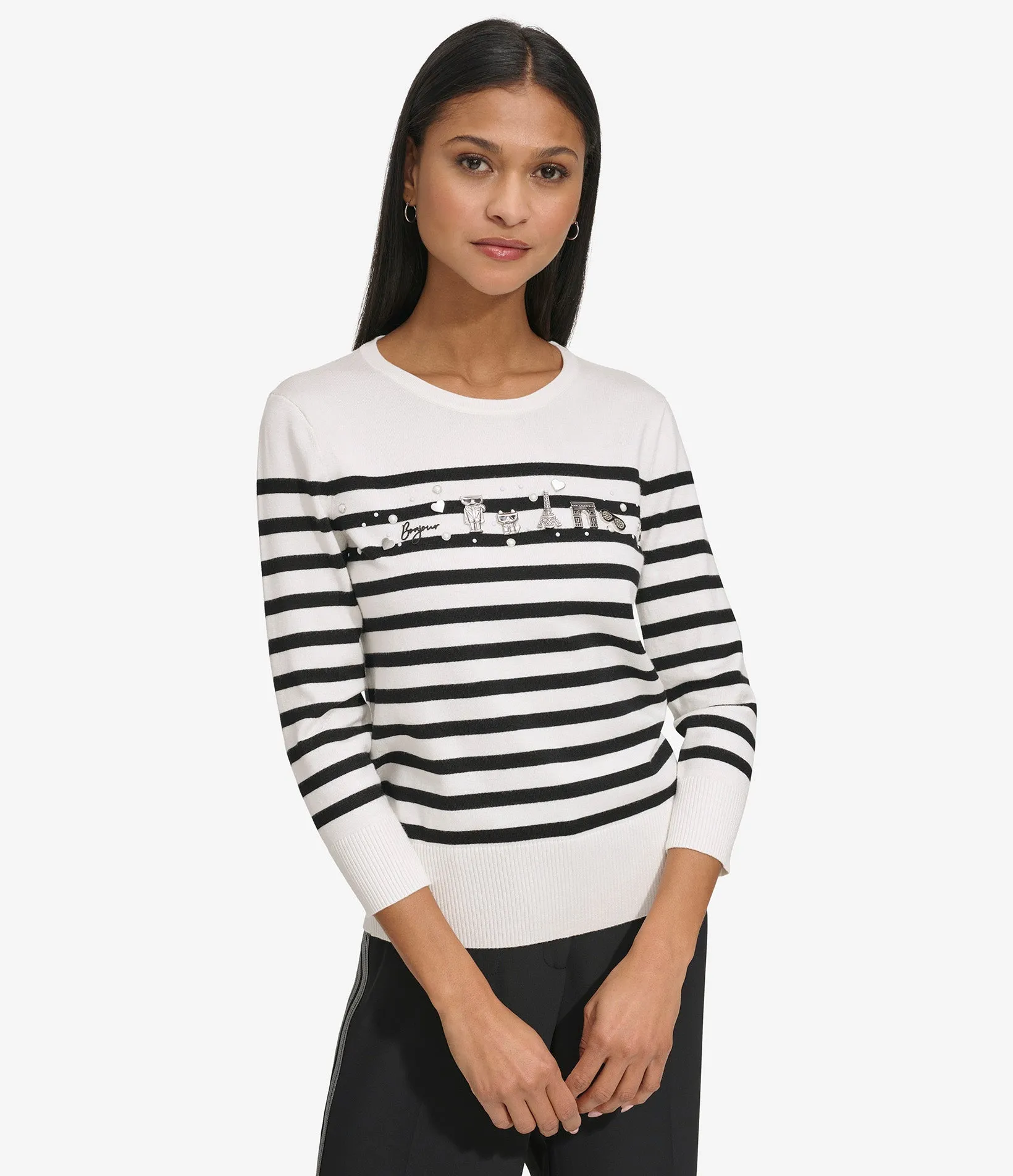 STRIPED PULLOVER SWEATER WITH PINS sold by Karl Lagerfeld Paris product image thumbnail 3