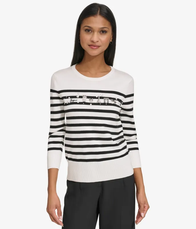 STRIPED PULLOVER SWEATER WITH PINS sold by Karl Lagerfeld Paris
