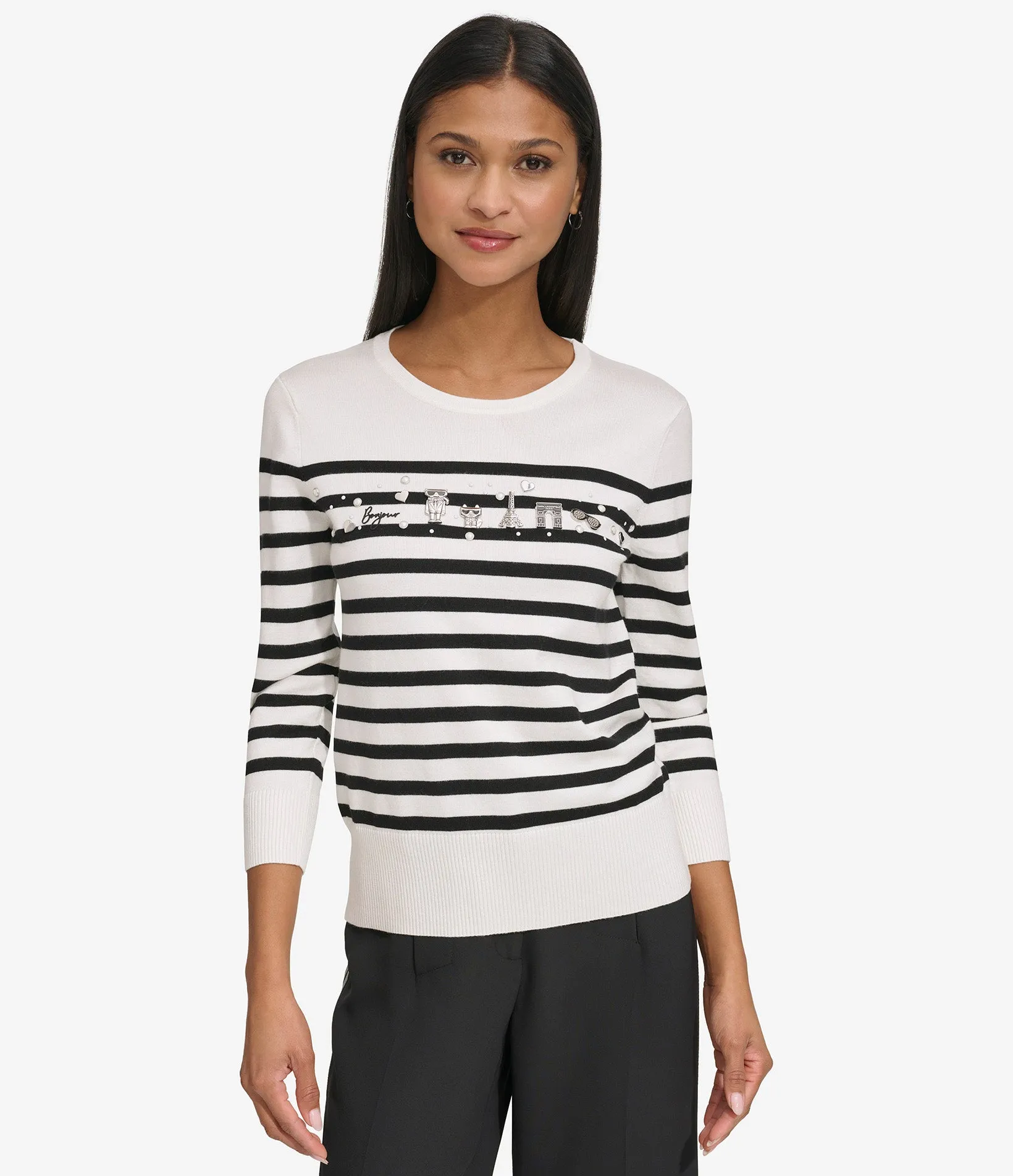 STRIPED PULLOVER SWEATER WITH PINS sold by Karl Lagerfeld Paris