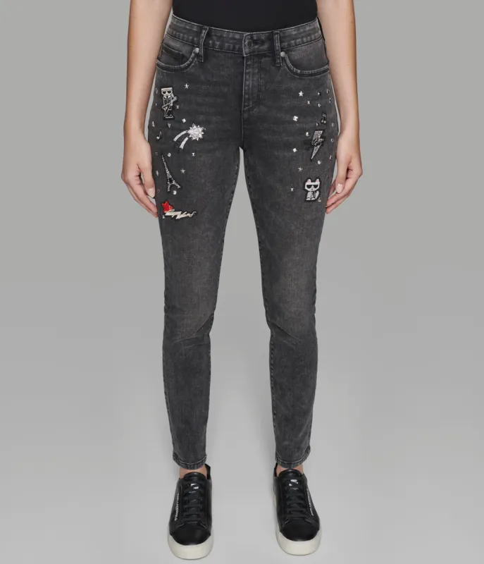 WHIMSY PATCH GREY WASH JEANS sold by Karl Lagerfeld Paris