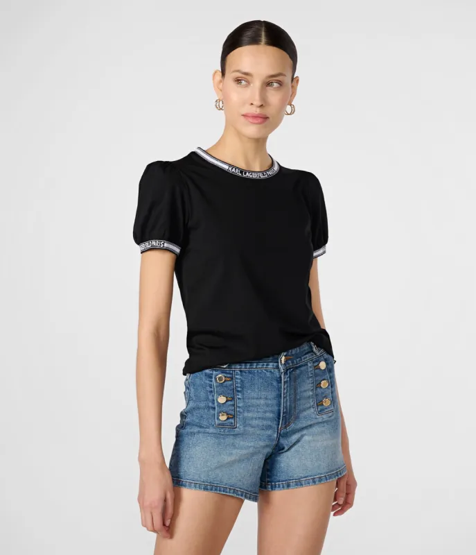 PUFF SLEEVE RIBBED TRIM TEE sold by Karl Lagerfeld Paris