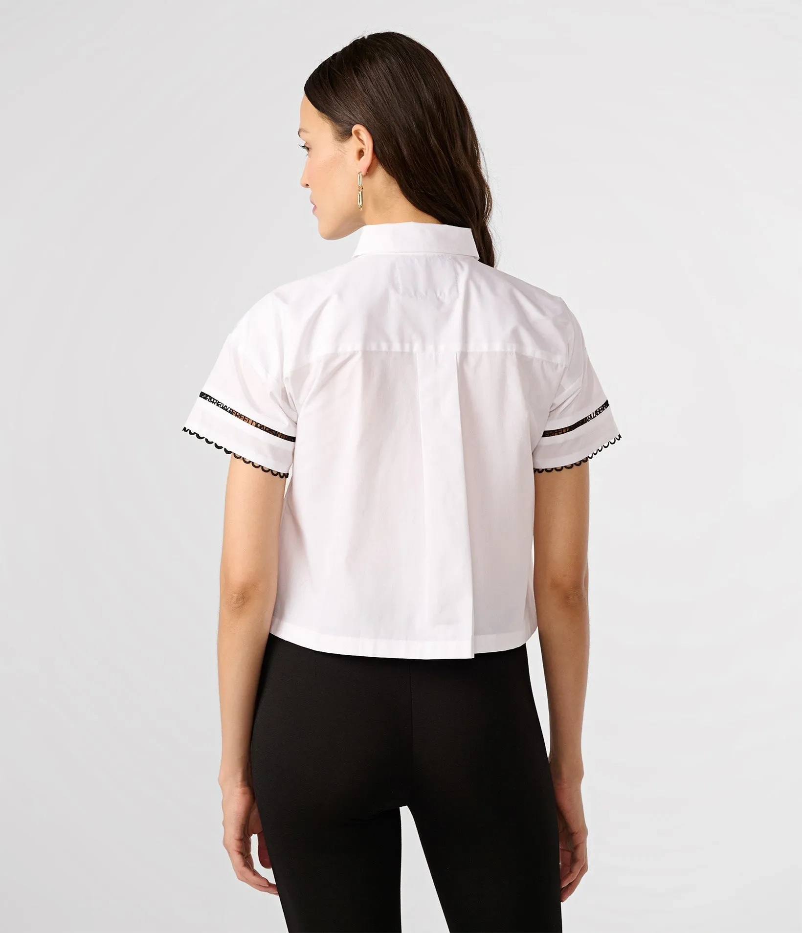 LOGO LACE TRIM CROPPED WHITE SHIRT sold by Karl Lagerfeld Paris product image thumbnail 2