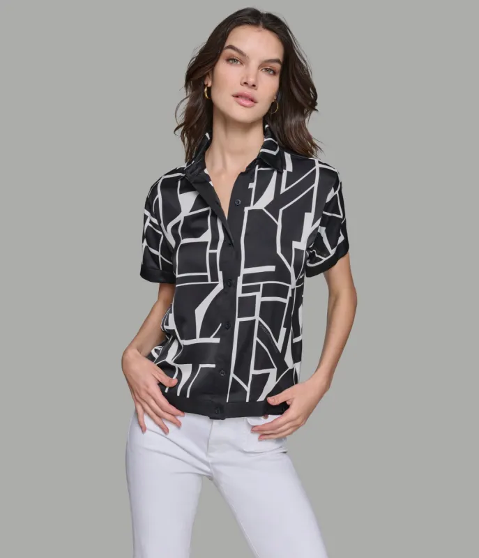 SHORT SLEEVE BUTTON DOWN BLOUSE sold by Karl Lagerfeld Paris