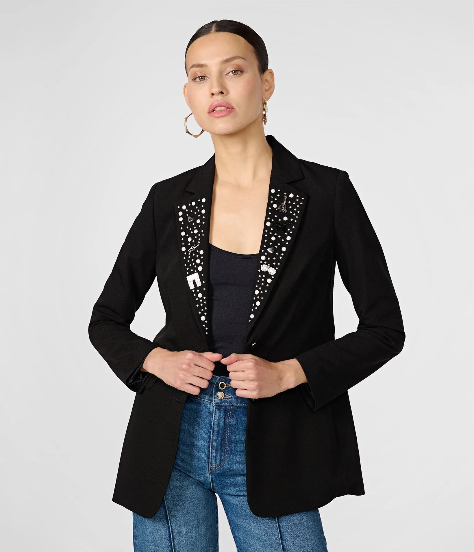 LONGLINE BLAZER WITH PINS sold by Karl Lagerfeld Paris