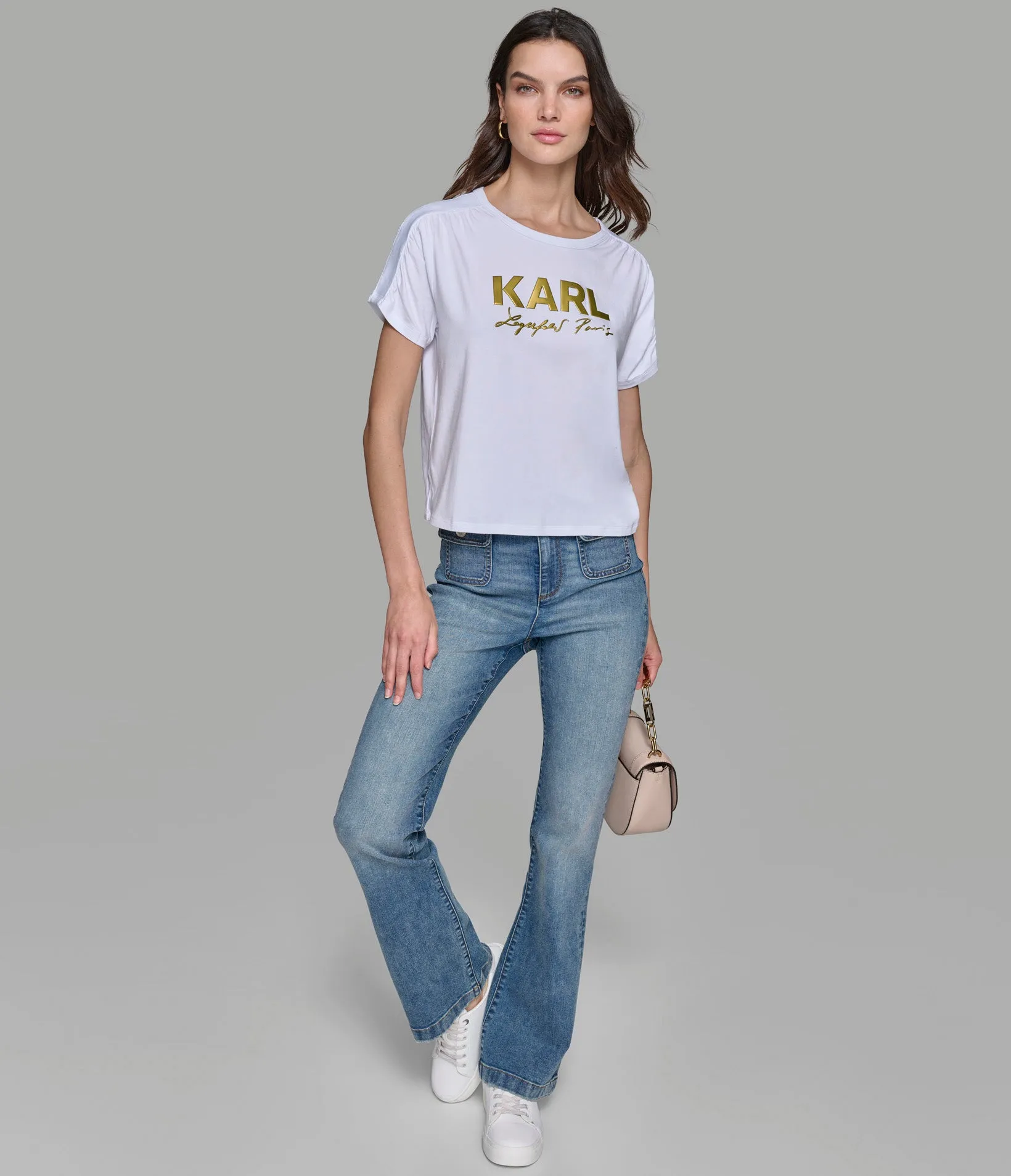 RUCHED SHORT SLEEVE LOGO TEE sold by Karl Lagerfeld Paris product image thumbnail 4