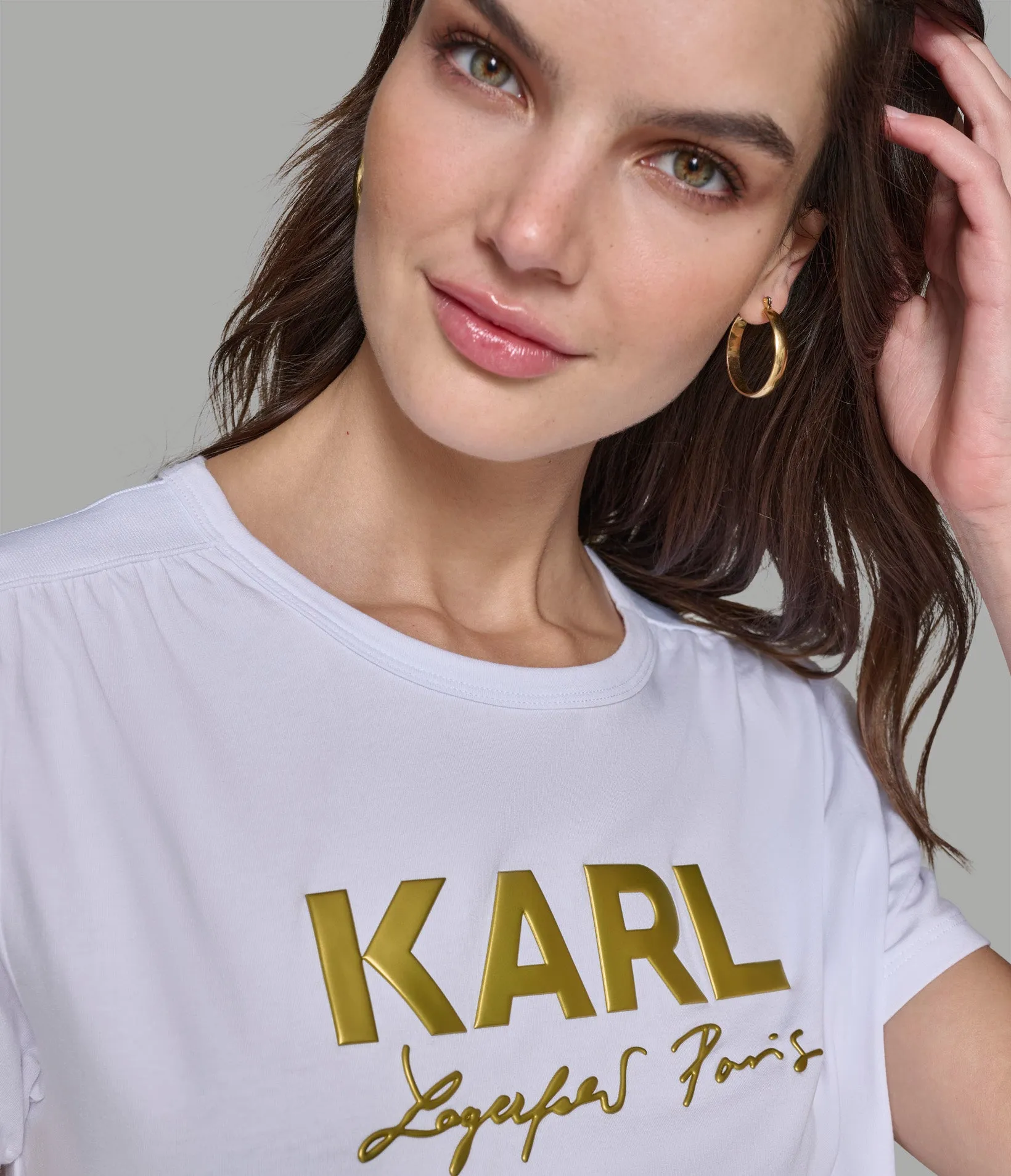 RUCHED SHORT SLEEVE LOGO TEE sold by Karl Lagerfeld Paris product image thumbnail 5