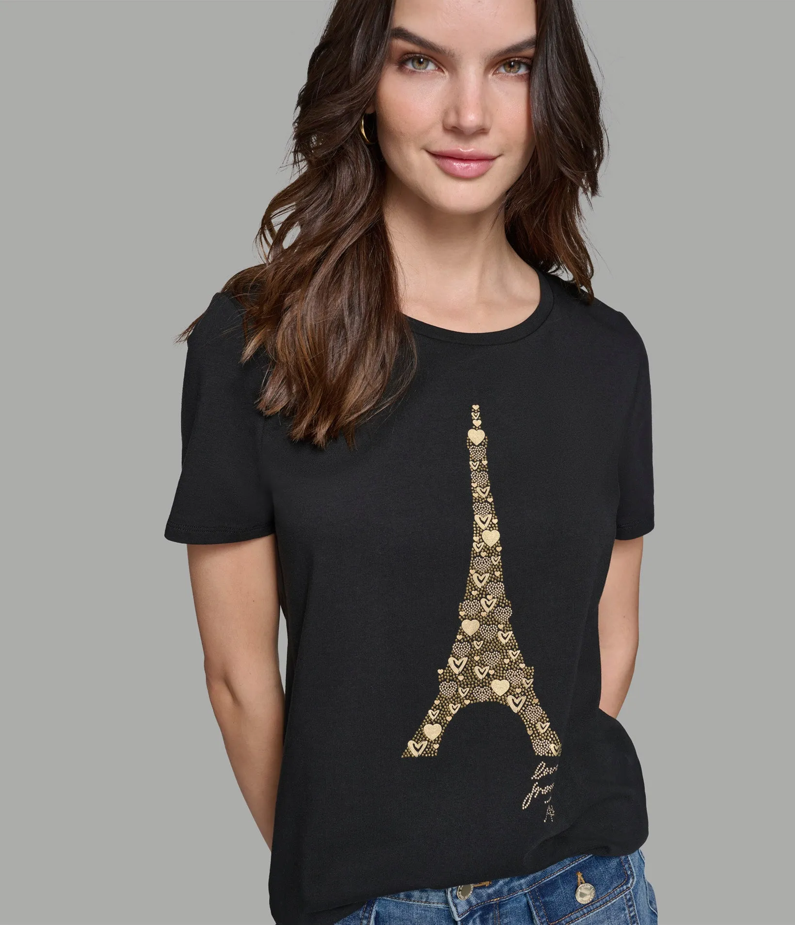 売れ筋商品|||カールラガーフェルド カットソー トップス レディース Women's Sequined Eiffel Tower Graphic T-Shirt White SEQUIN EIFFEL TOWER TEE | Parallel
