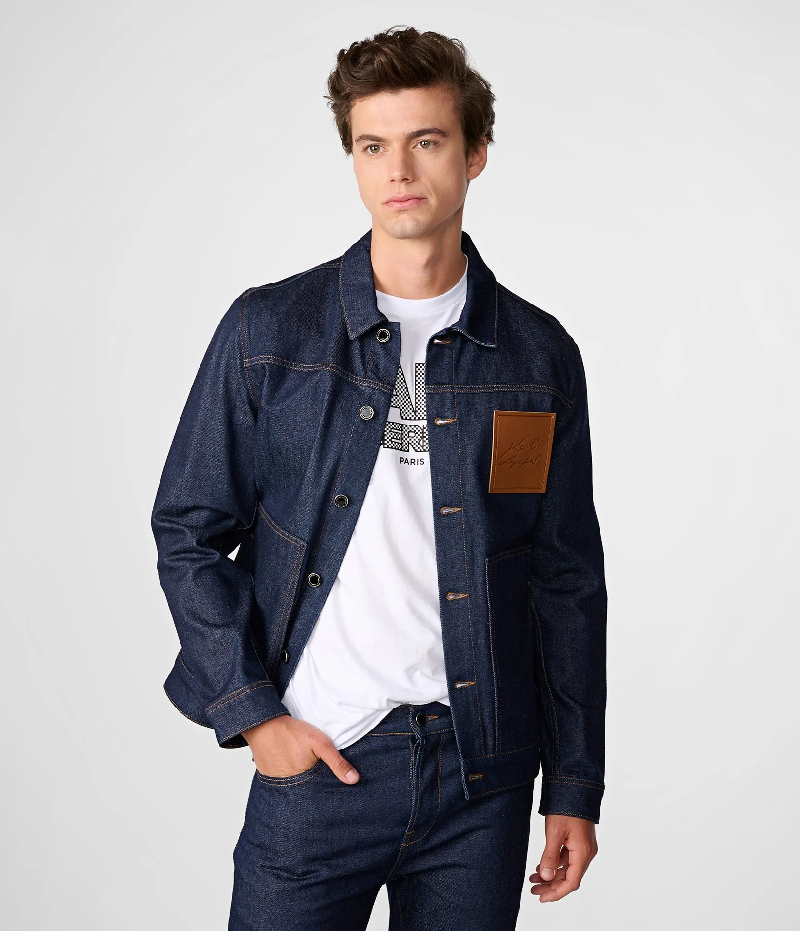 CONTRAST LOGO PATCH DENIM JACKET sold by Karl Lagerfeld Paris