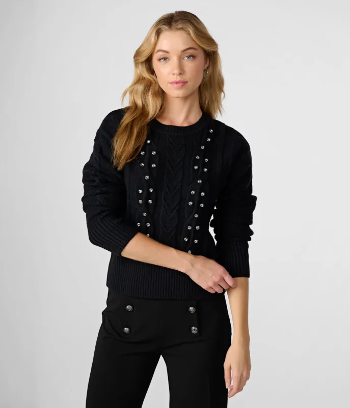 EMBELLISHED CABLE KNIT SWEATER sold by Karl Lagerfeld Paris