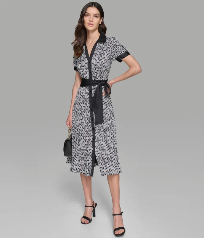 SATIN CDC PRINTED SHIRT DRESS sold by Karl Lagerfeld Paris