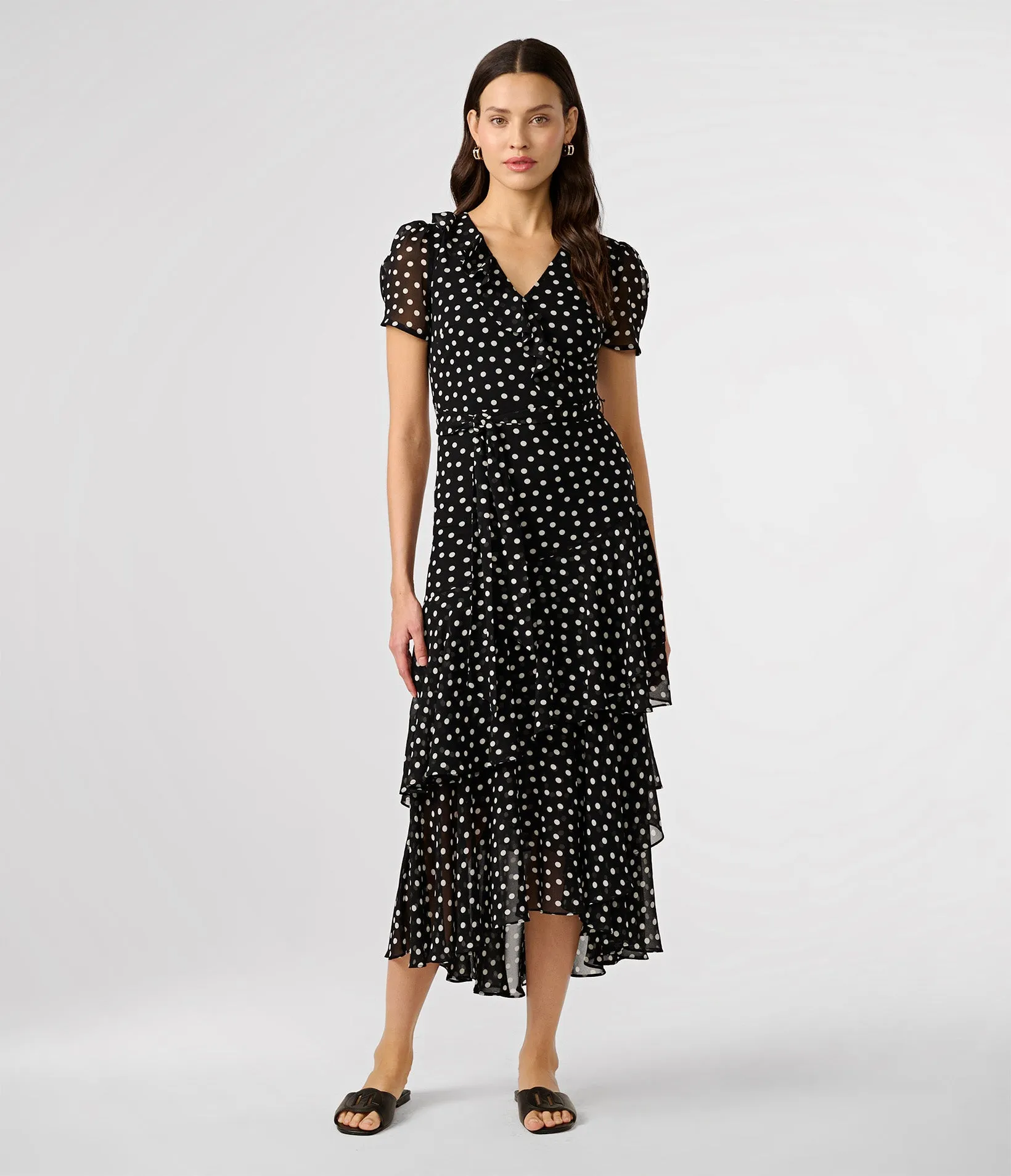 PUFF SLEEVE TIERED RUFFLE MIDI DRESS sold by Karl Lagerfeld Paris