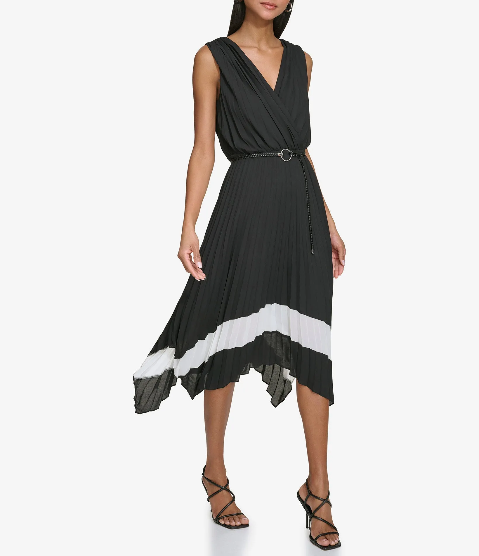 PLEATED ASYMMETRIC MIDI DRESS sold by Karl Lagerfeld Paris