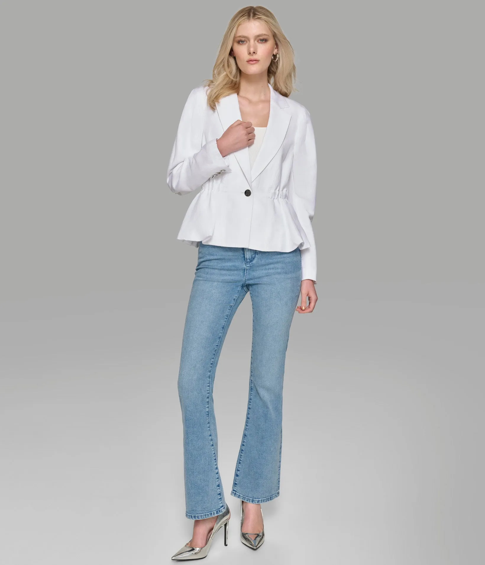 LINEN BLEND PEPLUM BLAZER sold by Karl Lagerfeld Paris product image thumbnail 4