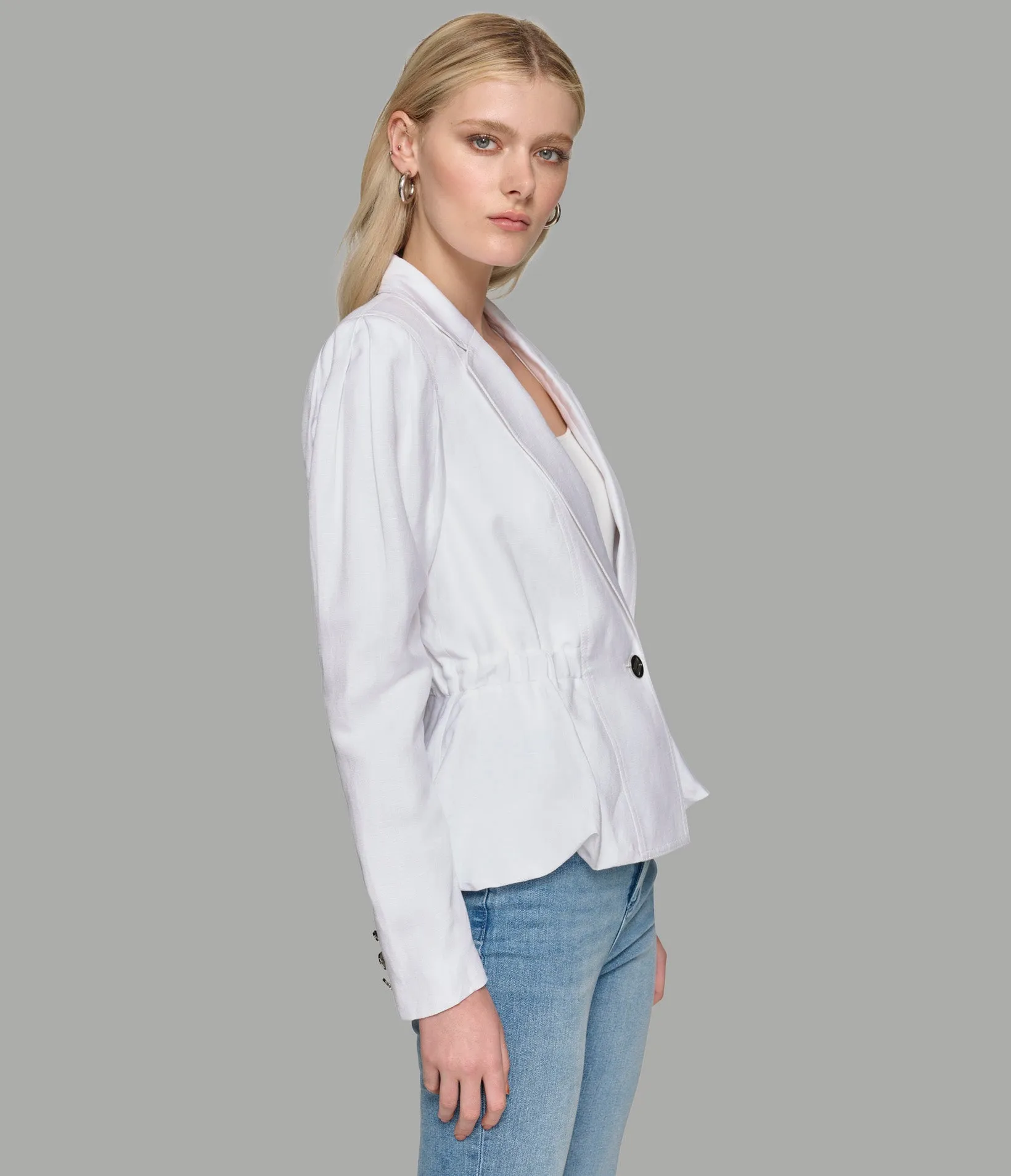 LINEN BLEND PEPLUM BLAZER sold by Karl Lagerfeld Paris product image thumbnail 2