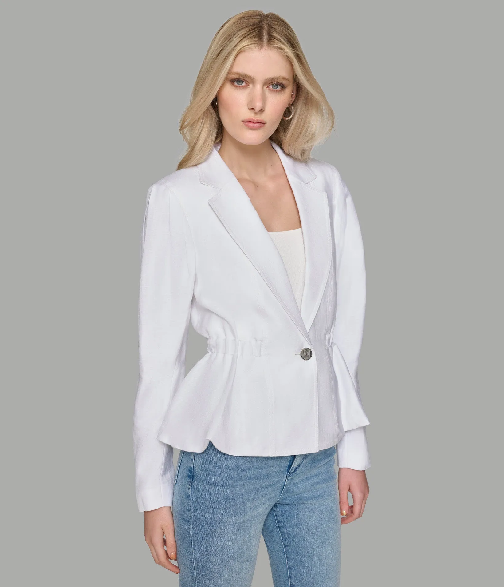 LINEN BLEND PEPLUM BLAZER sold by Karl Lagerfeld Paris