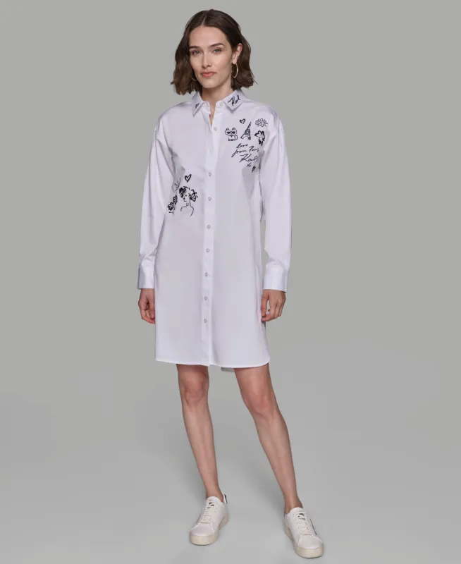 LONG SLEEVE WHIMSY WHITE SHIRT DRESS sold by Karl Lagerfeld Paris