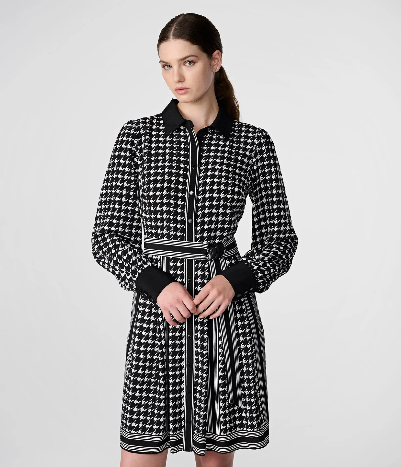 HOUNDSTOOTH BELTED SHIRT DRESS sold by Karl Lagerfeld Paris