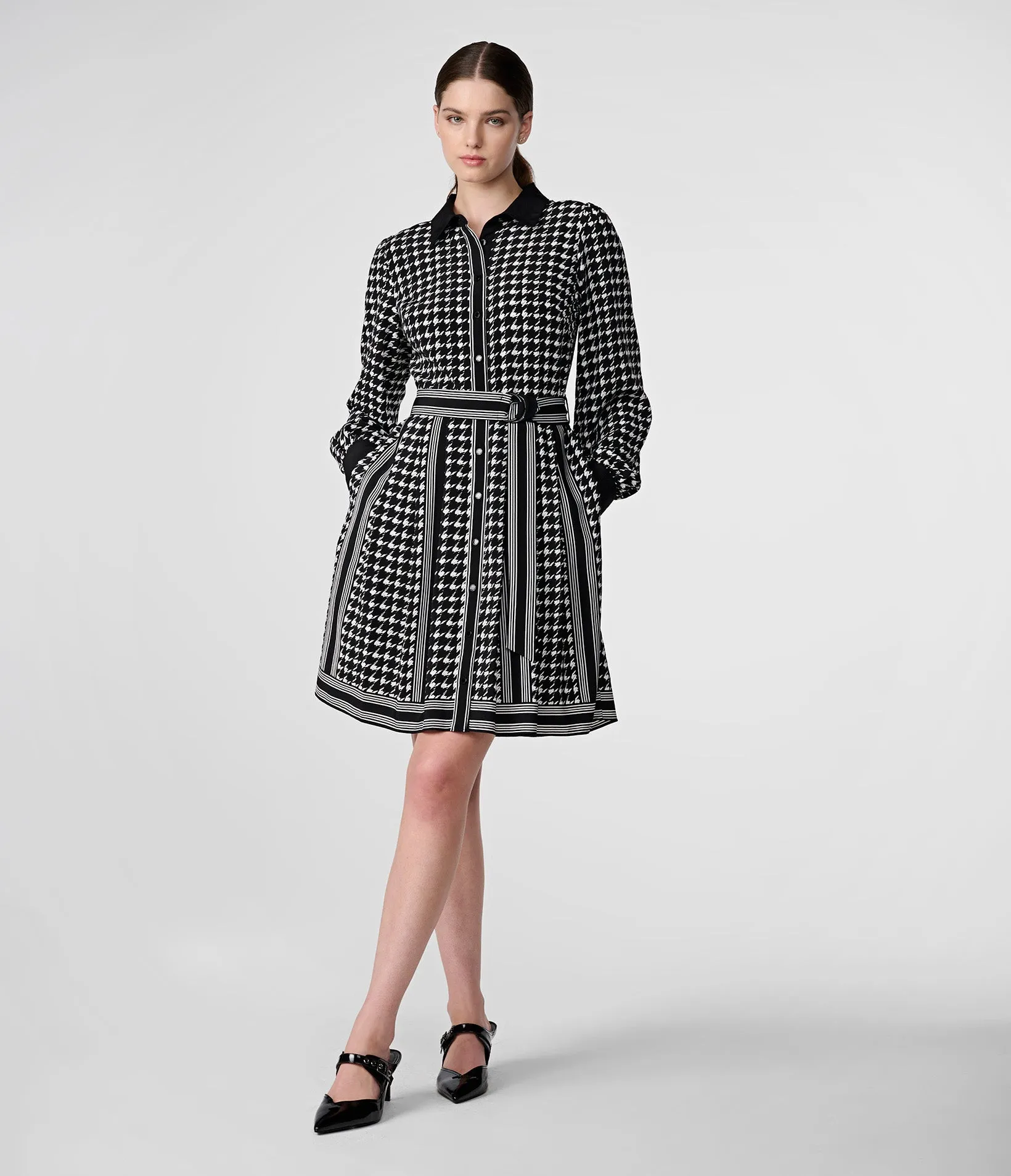 HOUNDSTOOTH BELTED SHIRT DRESS sold by Karl Lagerfeld Paris product image thumbnail 4