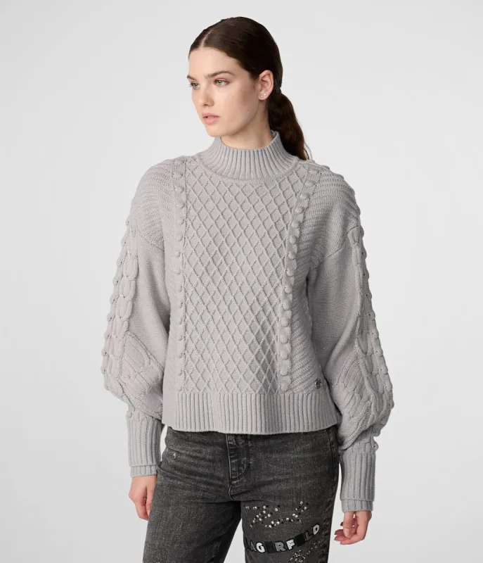 HEATHERED MOCK NECK CABLE SWEATER sold by Karl Lagerfeld Paris