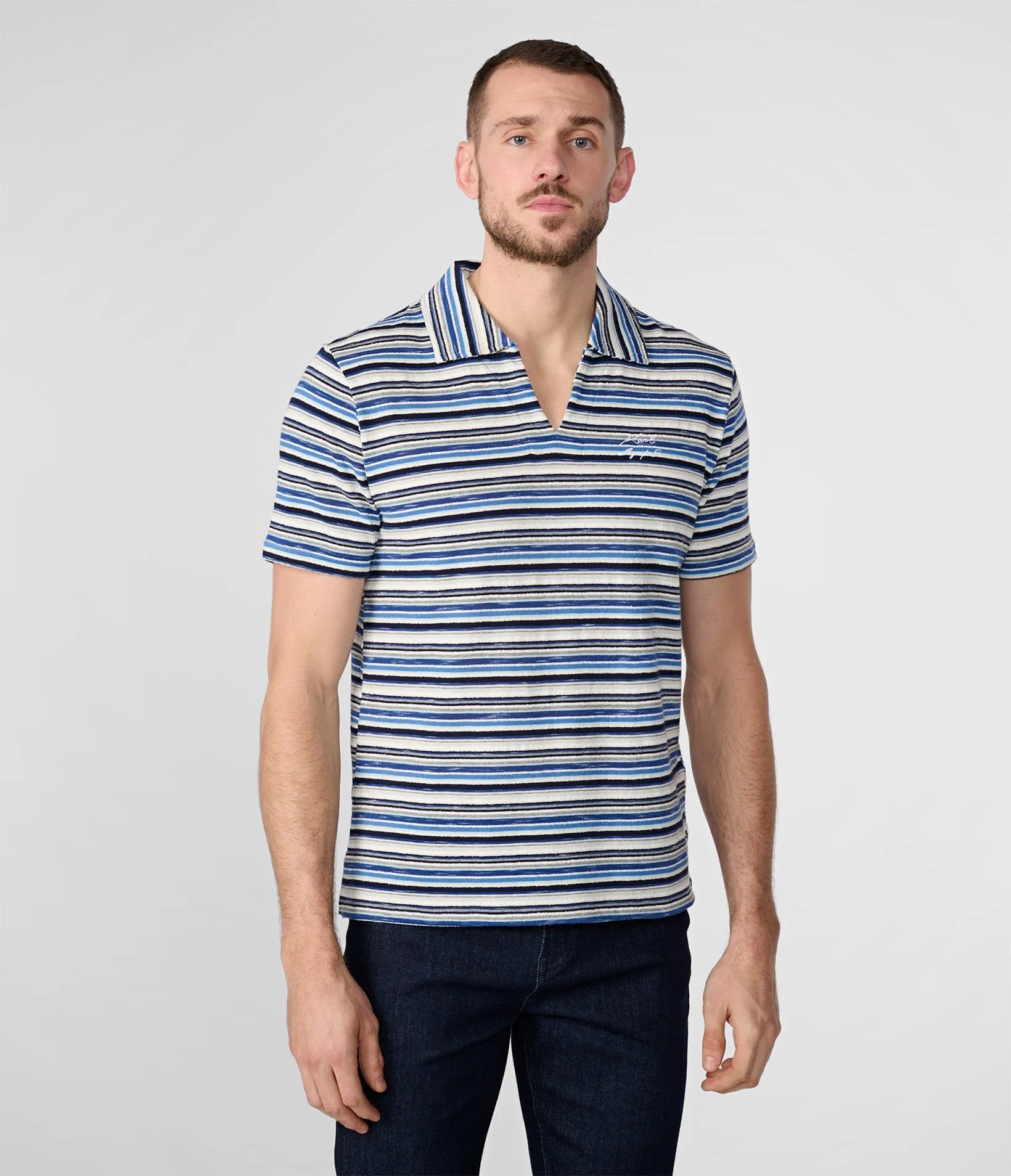 TEXTURED STRIPE SHORT SLEEVE HENLEY sold by Karl Lagerfeld Paris
