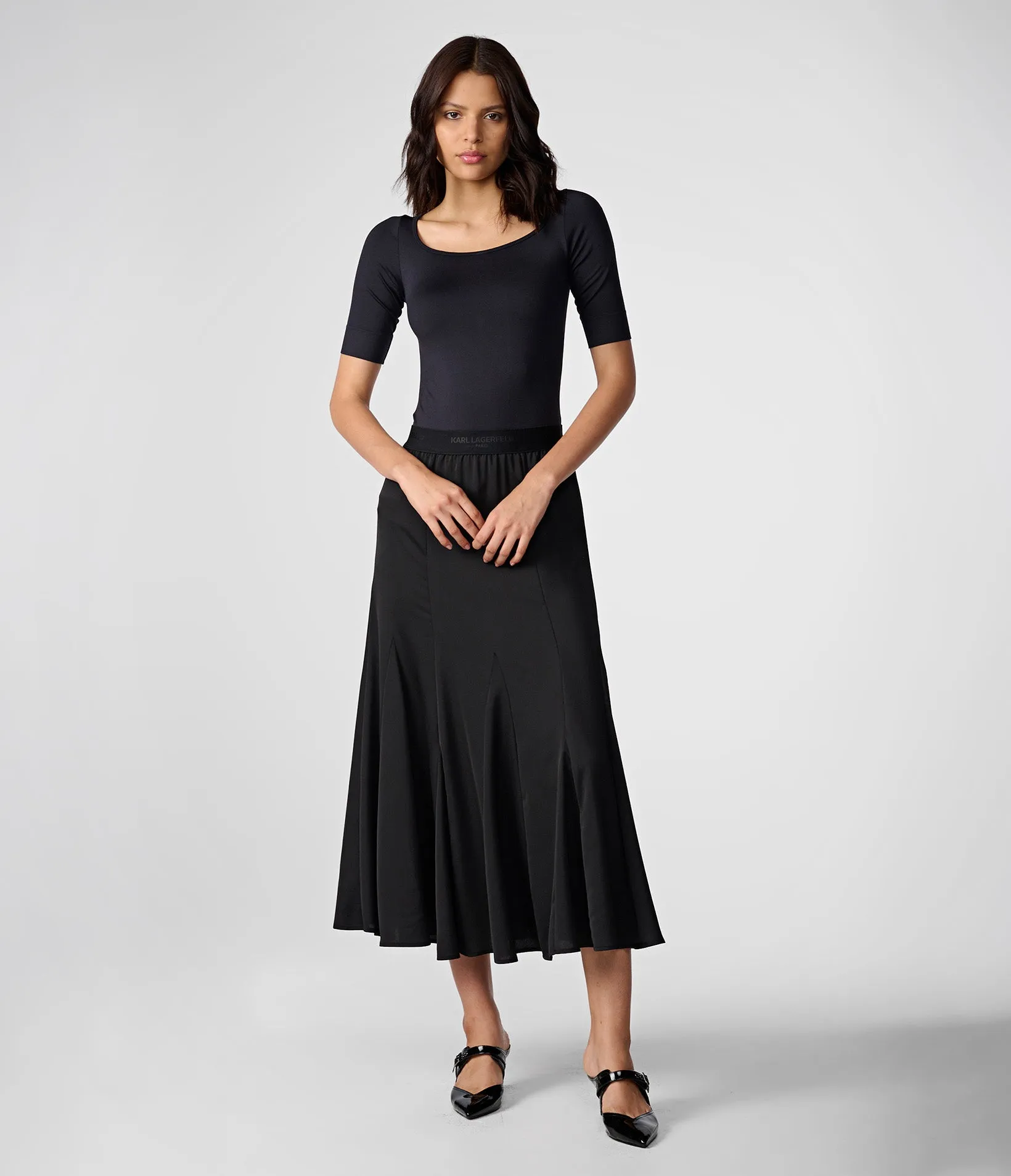 PLEATED SATIN BACK MAXI SKIRT sold by Karl Lagerfeld Paris product image thumbnail 4