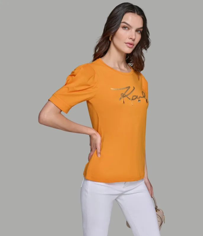 SEQUIN SCRIPT PUFF SLEEVE TOP sold by Karl Lagerfeld Paris