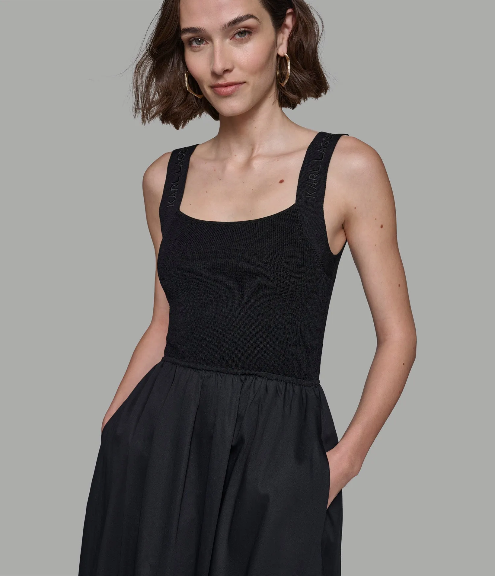 SLEEVELESS MIXED MEDIA MAXI DRESS sold by Karl Lagerfeld Paris product image thumbnail 5